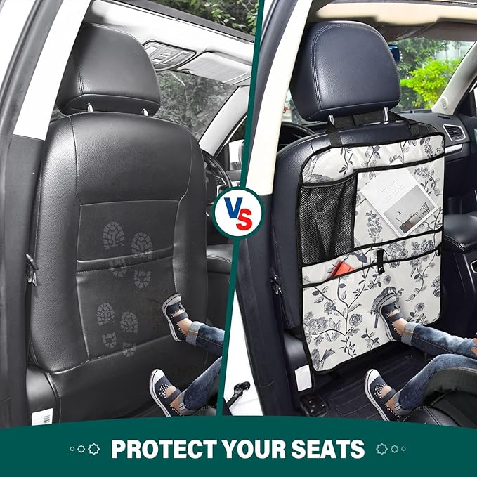 Automotive Seat Back Organizers Car Seat Organizer Waterproof Car Back Storage Kick Mat, Backseat Car Organizer with Pockets,Car Seat Protector Fit All 2Pcs
