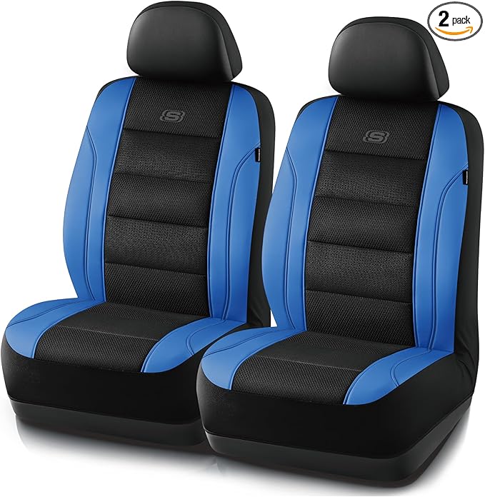 Skechers Men’s Seat Covers, Air-Cooled Memory Foam Car Seat Covers Front Seats, Airbag Compatible,Universal Fit for Most Cars, SUVs, Vans and Trucks,Blue