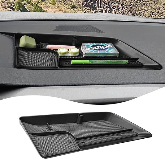 Dash Storage Tray Compatible with Volkswagen Taos 2022 2023 2024 Interior Accessories, Center Console Dashboard Mounted Organizer Sunglass Holder Non Slip Pad Behind Screen Black (Not for 2025)
