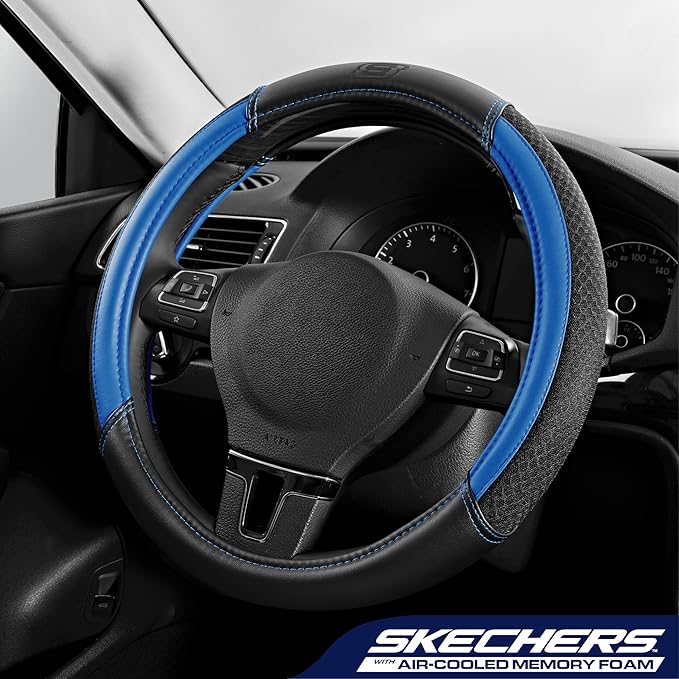 Skechers Air-Cooled Steering Wheel Cover,Air Cool Mesh Leather Car Steering Wheel Cover Universal Fit 14" 1/2-15" Car Wheel Protector for Men Women Fit Suvs,Vans,Sedans,Car,Trucks,Blue