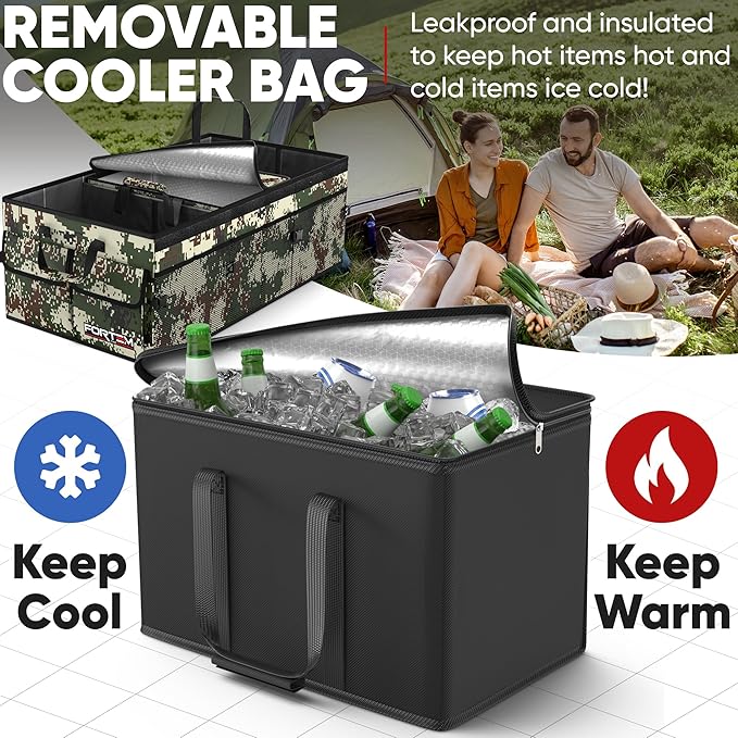 FORTEM Trunk Organizer with Cooler For SUV Car Trunk, Foldable Storage, Car Accessories for Women Men, Collapsible Bag, Perfect Christmas Gifts, 600D Oxford, Non Slip Bottom, Straps, Soft Cover (105L)