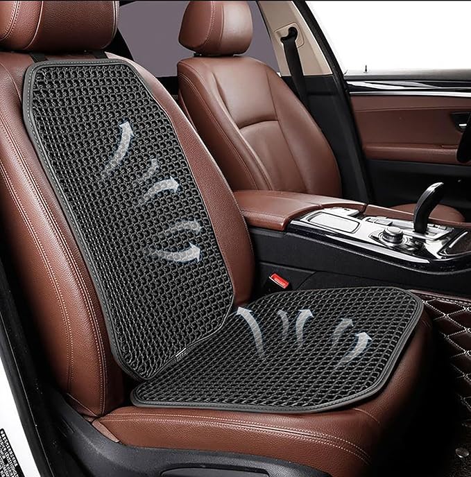 New Summer Vented Cooling Air Mesh Seat Cushion Pad For Car,Universal Ventilated Breathable Seat Cover Fits Car SUV Truck Van Pickup Of Driving Seat For Men Women (Black-1PcsSeatPad+1PcsBackCushion)