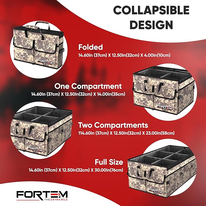 FORTEM Trunk Organizer For SUV Car Trunk Organizer, Foldable Storage, Car Accessories for Women Men, Collapsible Bag, Perfect Christmas Gifts, 600D Oxford, Non Slip Bottom, Straps, Soft Cover (85L)