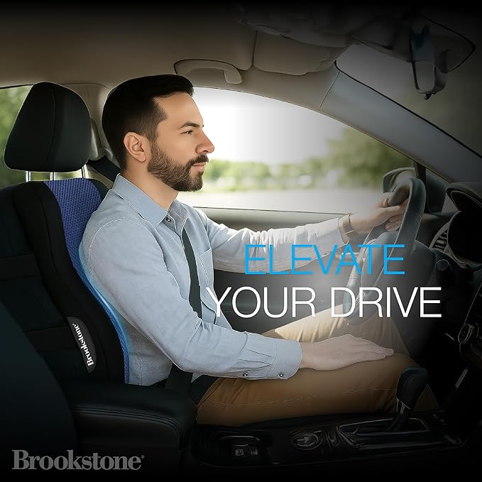 Brookstone BK1172 - Luxurious Back Support Pillow for Office Chairs and Cars, Lumbar Cushion with Premium Grade Memory Foam with Cooling Gel, Soft Plush Cover