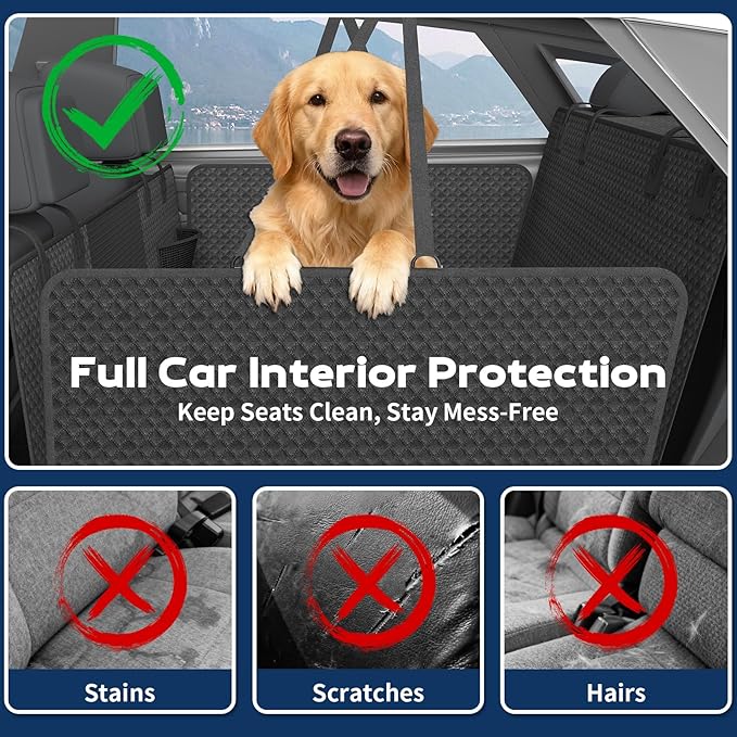Tough Dog Car Seat Cover for Back Seat with Seatback Top Protection, Waterproof Hard Bottom Back Seat Extender for Dogs, Scratch Resistant Heavy Duty Dog Hammock for Truck Large SUV