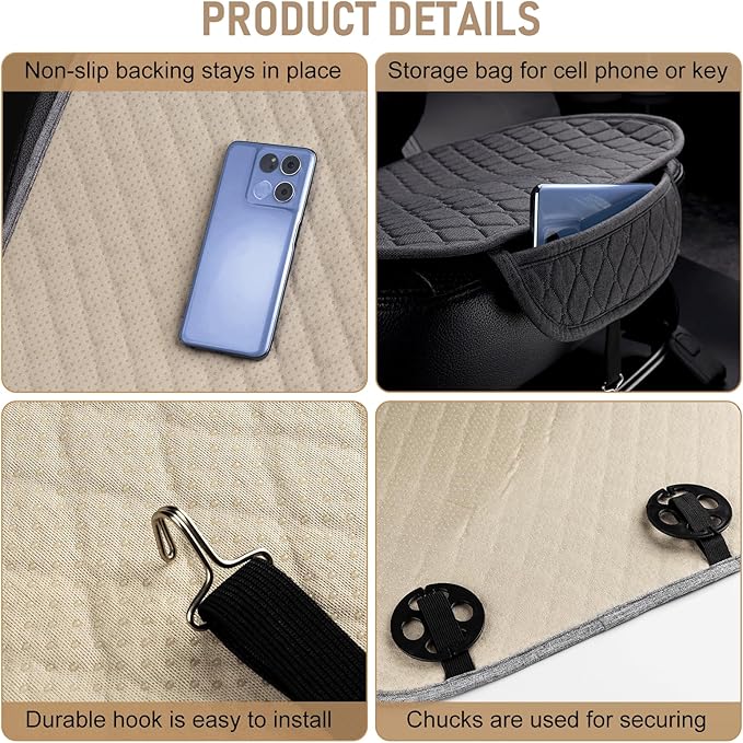 Linen Car Seat Covers for Cars - Non-Slip and Soft, 2 PCS Bottom Seat Cover Protectors with Storage Pocket, Linen Front Seat Covers Used for SUVs, Cars, Sedans (Deep Grey)