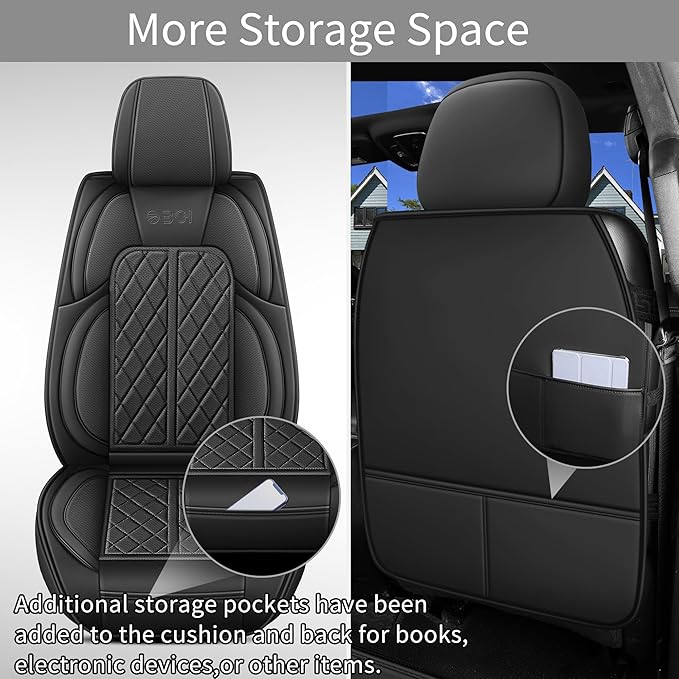 Car Seat Cover Custom Fit for Dodge Ram 1500 2500 3500 2002-2026 Faux Leather Seat Cover Set Compatible with Crew Quad Regular Cab Pickup Truck Cushions (Black, Full Set, Flat Rear)