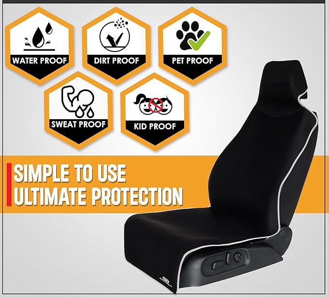 Gorla Gear Black Premium Universal Fit Waterproof Stain Resistant Car Seat Cover Neoprene Non-Slip Bucket Seat Dog Sweat Proof Protector Save Your Leather Cloth Seats Van Truck SUV Auto Sedan