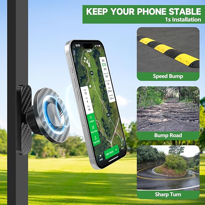 Magnetic Golf Cart Phone Holder Mount - Universal Compatible with MagSafe iPhone 17/16/15/14/13/12, N52 Super Strong Magnet (lron Gray)