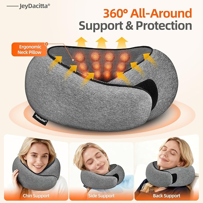 Premium Travel Pillow, Upgraded Memory Foam Neck Pillow, 360° Ergonomic Design Airplane Pillow Travel Pillows for Airplanes, Cars, Offices, Home Use, Large (Dark Gray)