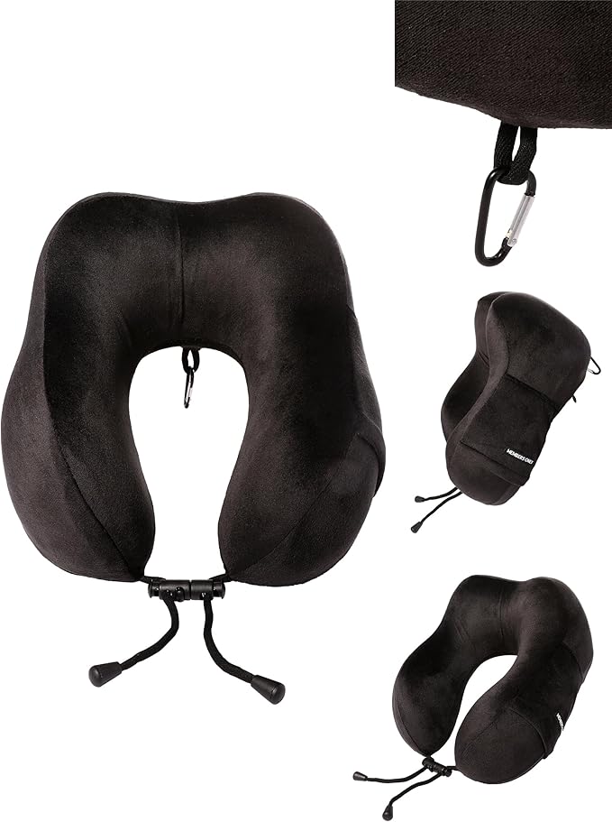 Members Only Black Neck Pillow for Traveling - Travel Pillow for Airplanes, Cars, Trains - Plane Travel Essentials