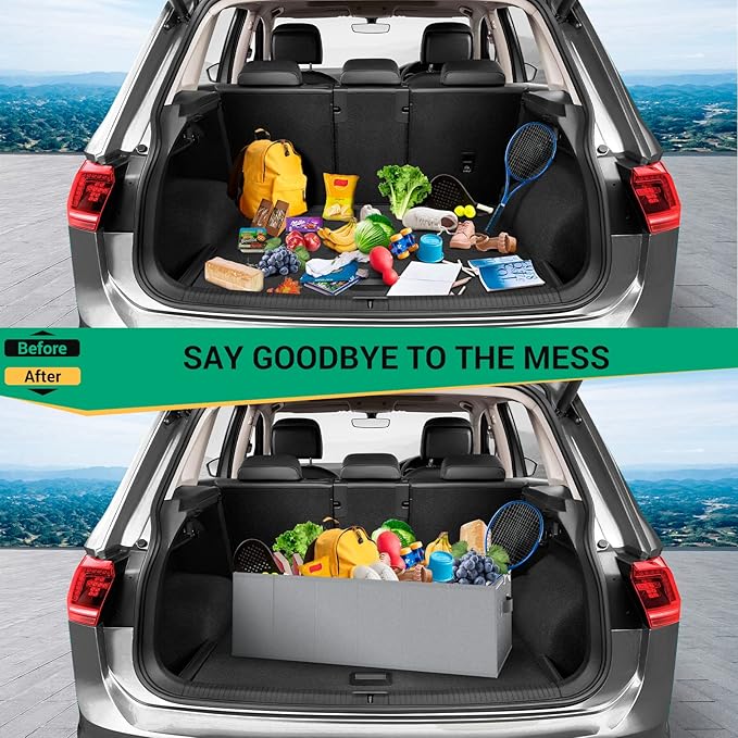 MIU COLOR Trunk Organizer for Car, Car Organizer, Sturdy Trunk Organizer for SUV, Non-Slip Bottom, Storage Organizer for Sedans, Van, Jeep, Grocery, Large 3 Compartments, Blue 32"×13"×10.6"