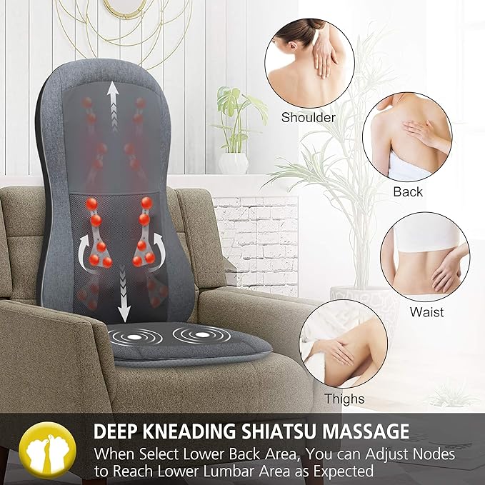 COMFIER Shiatsu Full Back Massager,Massage Chair Pad with Heat,2D/3D Massage Seat Cushion,Chair Massager with 10 Shiatsu Nodes, Rolling Kneading Chair Pads for Lower Back,Gift for Men,Women