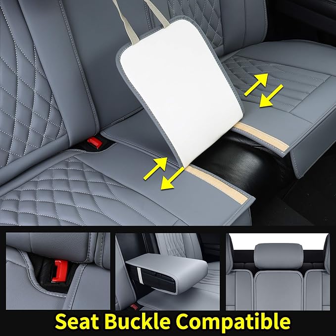 Aierxuan Car Seat Covers Full Set 5pcs with Waterproof Leather, Airbag Compatible Automotive Vehicle Cushion Cover Universal Fit for Most Cars (Grey)