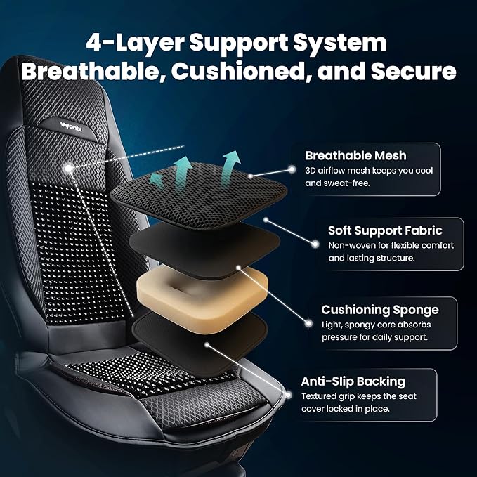 Semi Truck Beaded Seat Covers, Cooling Car Seat Cushion for Back Support, Anti-Sweat Seat Covers for Trucks, Universal Fit for Volvo, Kenworth, Freightliner, Improved Comfort & Durability (2)