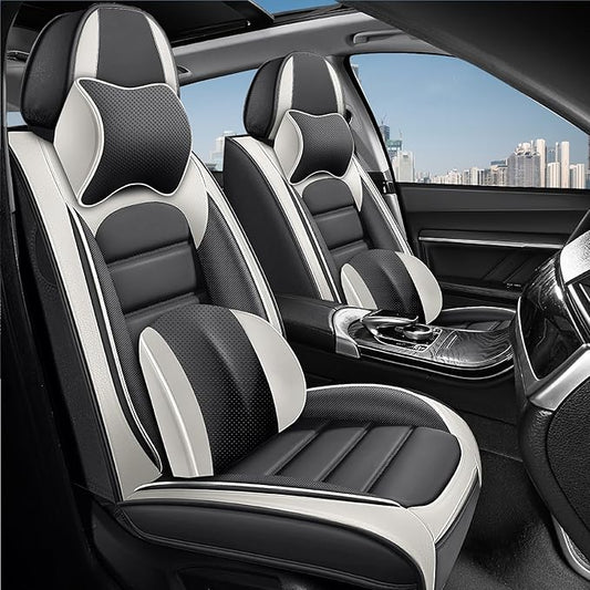 2 Car Seat Covers for Audi A4 2002-2026 Breathable Leather,Waterproof Car Seat Protectors with Comfort Headrest Pillows,Automotive Vehicle Cushion with Storage Pockets (Luxury,Gray)