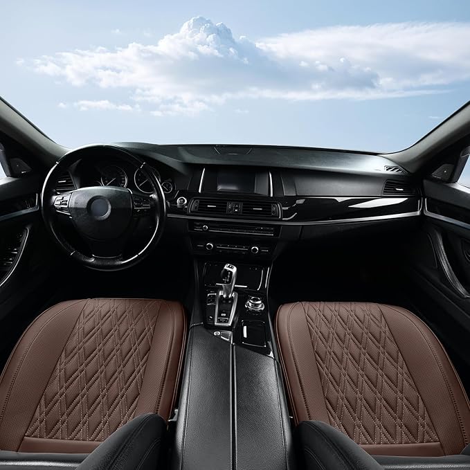 Brown Car Seat Covers, 1PCS Seat Covers Bottom Protector, Breathable Nappa Leather Car Seat Covers Anti-Slip, Full Wrapping Edge Compatible with Most of Vehicles - SUVs/Sedans/Pickup Trucks