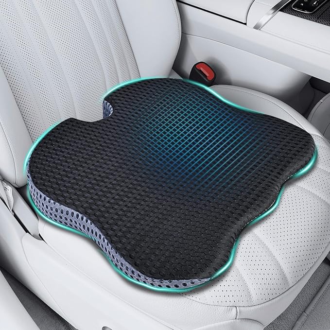 Premium Car Seat Cushion for Enhanced Comfort - 100% Polyurethane Wedge-Shaped Memory Foam Design, Improves Driving Visibility & Relieves Sciatica and Coccyx Pain.