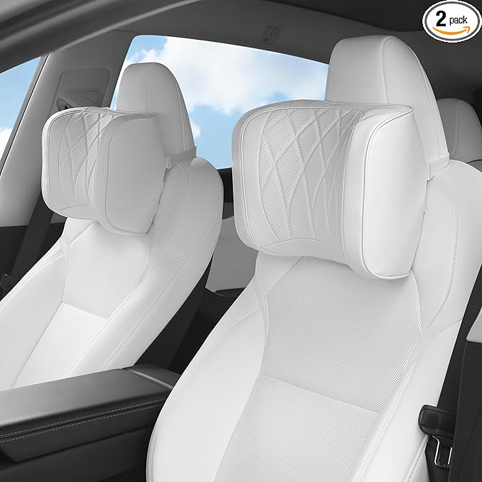 Car Headrest Leather Memory Foam Neck Pillow for Driving with Leather Soft Comfortable Seat Head Pillow Cushion / Car Neck Pillow SUV Sedan Relieving Neck Stiffness Seat Neck Support Pillow White 2PC