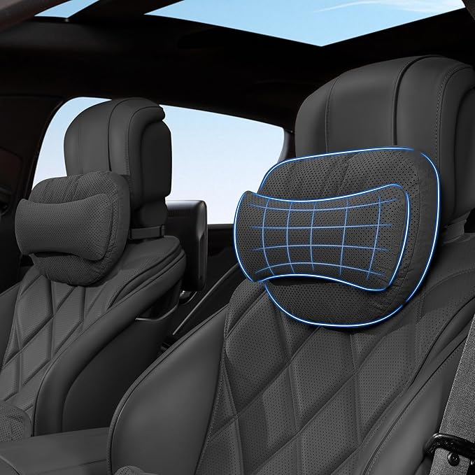 2 Pack Car Headrest Pillow for Neck Support, Softness Car Headrest Pillow for Driving with Adjustable Strap, Ergonomic Car Neck Support Pillow for Car Truck Sedan Home Office (Black)