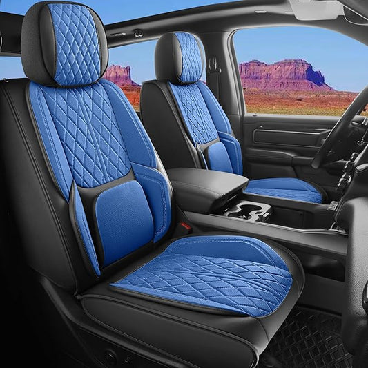Car Seat Cover Custom Fit for Ford F150 2009-2026 Faux Leather Seat Cover Set Compatible with Regular Cab Super Cab Super Crew Pickup Truck Cushions (Black & Blue, Full Set)