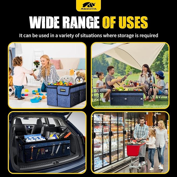 MIKKUPPA Car Trunk Organizer - 65L Collapsible Trunk Organizer with Lid, Sturdy Car Storage for SUV Auto Truck Van with Adjustable Straps and Non Slip Bottom (Blue)