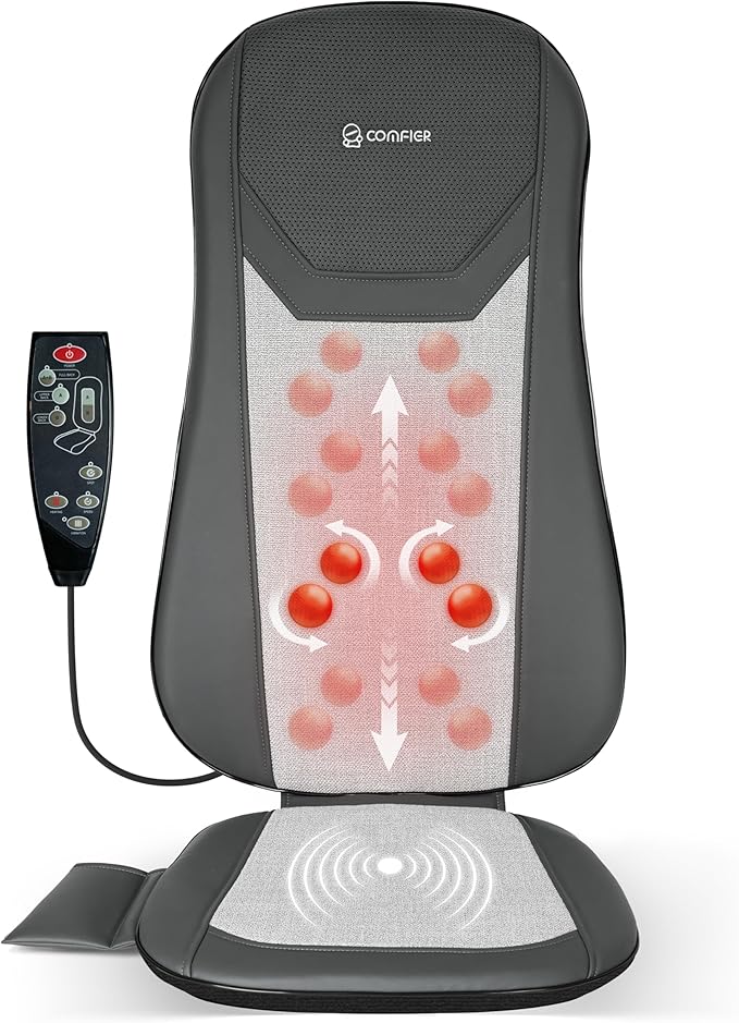 COMFIER Shiatsu Full Back Massager for Chair with Heat, with 2 Shiatsu Speeds,Heated Chair Massage Pad with Spot,Seat Cushion,Neck Massager,for Home Office use,Gifts for Women Men Mom Dad