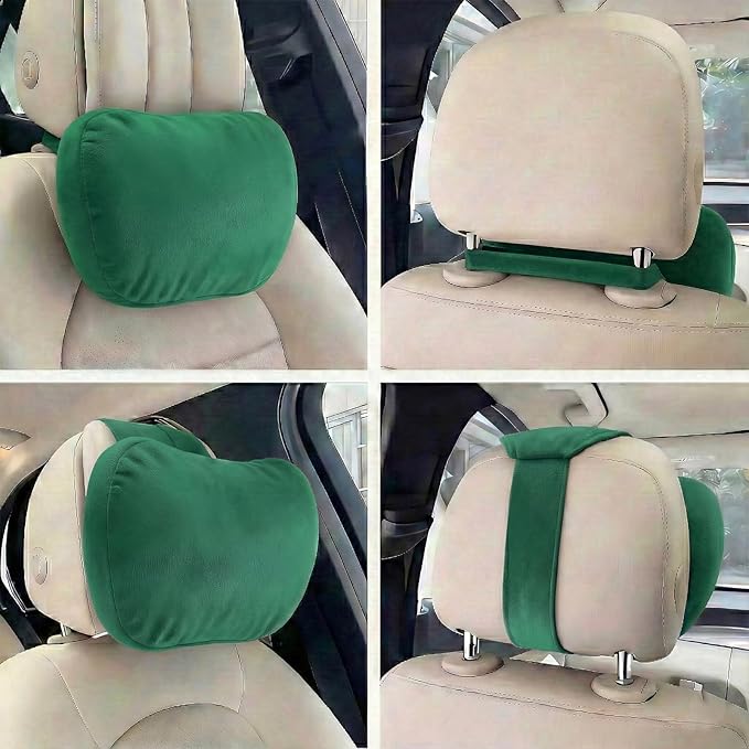 2PCS Car Pillow for Car Neck Pillow for Driving Seat Lumbar Support Soft Cushion with Extra Filling Accessories Back Support for Travel Nap and Trips Sleeping (Green, Head and Lumbar)