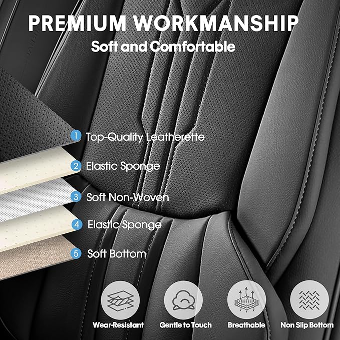 AOOG Car Seat Covers Custom Fit for Ford F150 2009-2026, Faux Leather Seat Cover Set for 2017-2025 F250 F350 F450, Accomodating Regular Cab Super Cab Super Crew Pickup Truck Cushions(Black, Full Set)