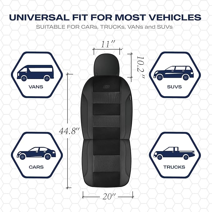 Skechers Men’s Seat Covers, Air-Cooled Memory Foam Car Seat Covers Front Seats, Airbag Compatible,Universal Fit for Most Cars, SUVs, Vans and Trucks,Black
