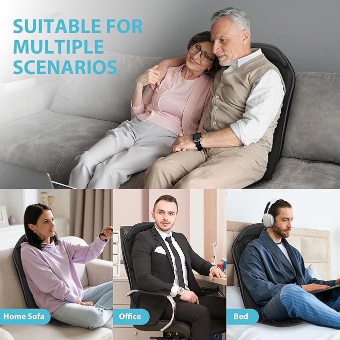 Back Massager Chair Pad, Back Massager with Heat, 5 Vibration Modes & 2 Heat Levels Massage Seat Cushion, Electric Massage Pad for Back Pain Relief, Christmas Gifts for Dad, Men, Mom, Women