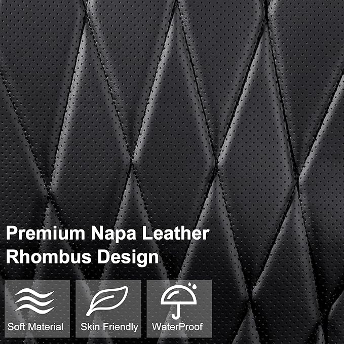 CAR PASS Luxury Napa Leather Front Car Seat Covers, Sideless Car Seat Protectors with Storage Pocket, Non-Slip Automotive Seat Cover for Cars Trucks SUV, Airbag Compatible, 2 Pack (Black)