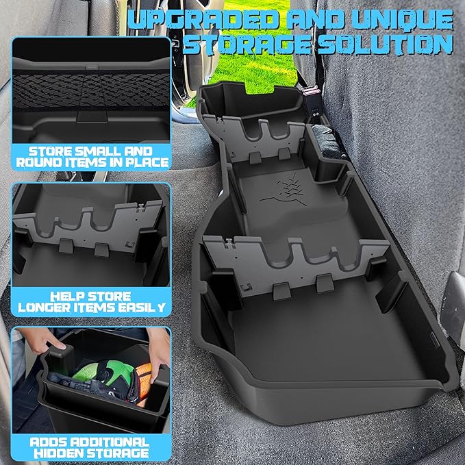 Underseat Storage Compatible with 2014-2018 Chevy Silverado/GMC Sierra Crew Cab 1500(Inclu.2019 Ld/Lt)& 2015-2019 2500 3500 HD, Upgraded Rear Under Seat Organizer Cargo Box
