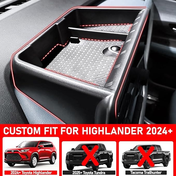 Dashboard Storage Tray Compatible with Grand Highlander 2024 2025 Accessories,Behind Screen Organizer Center Console Box for Grand Highlander,Hidden Storage Organizer Sunglass Tissue Holder