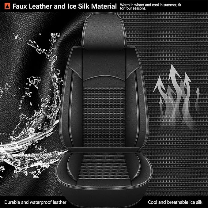 Breathable Ice Silk Seat Covers for Hyundai Tucson 2010-2025 2026 - Waterproof Leather Car Cushions Anti-Slip Cooling Seat Covers Protector(5 Seats - Black)