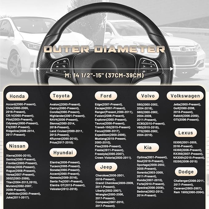 SEG Direct Car Steering Wheel Cover Universal Standard Size 14.5-15 inch, Black and Beige Microfiber Leather