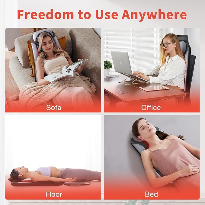 Shiatu Back Massager with Heat & Cooling, Kneading Rolling Vibration Chair Massager for Deep Tissue Pain Relief, Massage Chair Pad for Home & Office