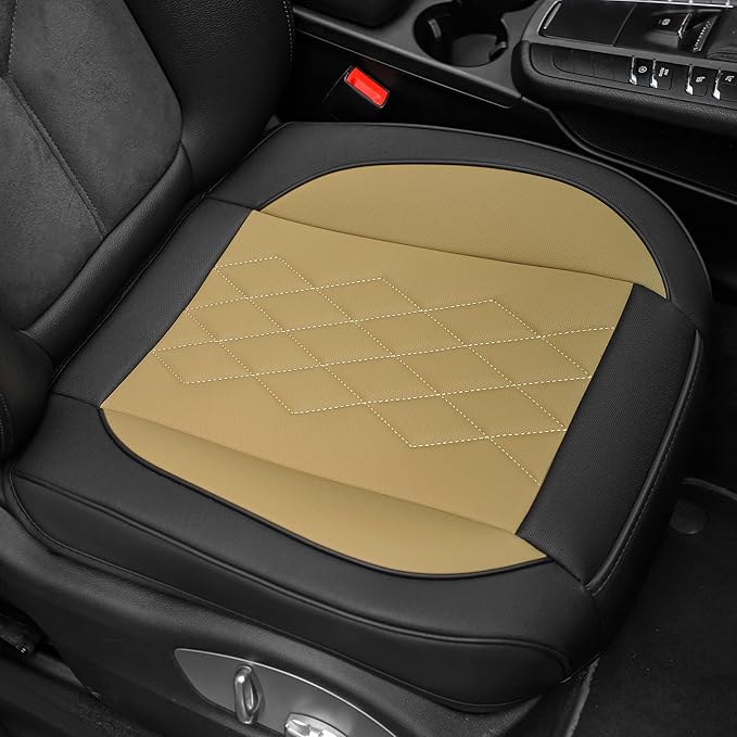 JOJOBAY 2pack Leather Car Seat Cover,Bottom Seat Covers for Cars,Front Seat Protector,Fit for 95% of Vehicles - Padded,Anti-Slip,Premium Leather(2 PCS,Beige)