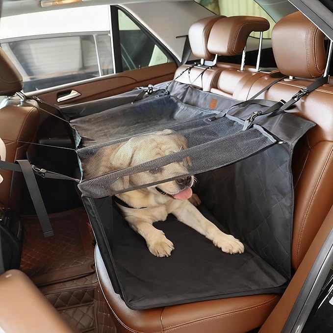 Dog Car Seat Cover, 2 in One Pet Car Seat Tunnel Protector, Protective Mat for Vehicle Back Seat, Waterproof Pet Bench Seat Cover for Dogs, Scratchproof Nonslip Reat Seat Protector (Black)