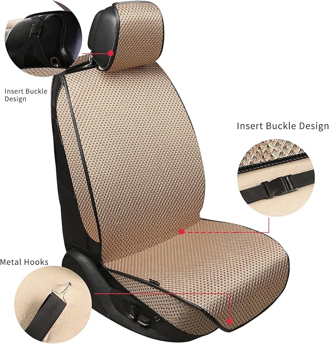 Auto Newer 5 Seats Luxury Breathable Car Seat Cover Full Set Fit Four Seasons of Universal Automotive Vehicle Cushion Cover Compatible with 90% Cars,SUV,Trucks(Full Set Gold Beige)