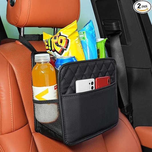 2Pack Car Seat Back Organizer, Waterproof Car Backseat Organizer with Cup Holders Large Capacity Hanging Car Storage Bag for Phones Documents Cups Bottle Travel Compatible with Most Vehicles