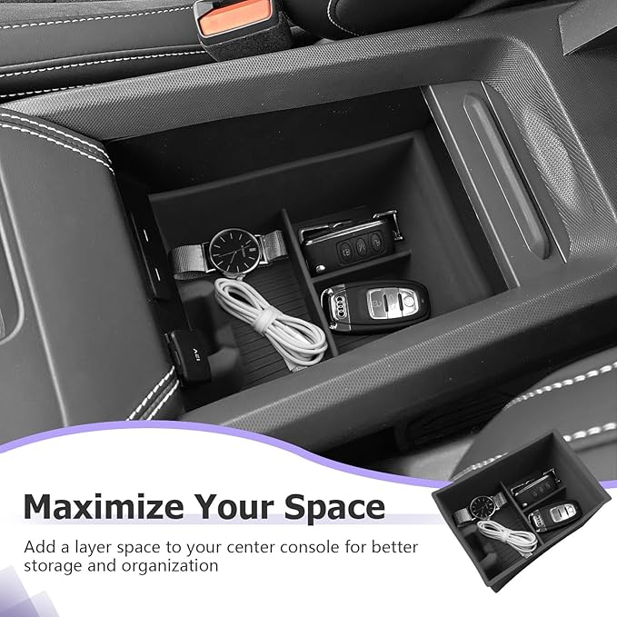 LUWU 2025 2026 Mustang Mach E Center Console Organizer for 2025 2026 Ford Mustang Mach E Select/Premium/GT Accessories Armrest Console Storage Box Glove Organizer Tray Silicone Material (Lower)