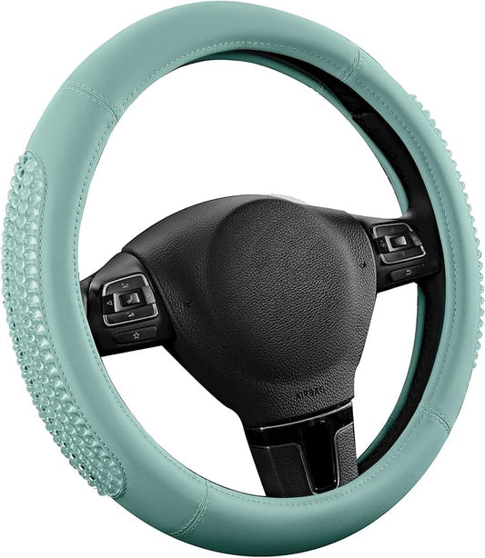 PIC AUTO Steering Wheel Cover, Glitter Gel Particles & Mint Luxury Leather Car Steering Cover, Universal Fit 14.5"-15.5" Anti-Slip Car Wheels Cover for Girls & Women