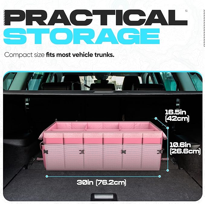 FORTEM Trunk Organizer with Cooler For SUV Car Trunk, Foldable Storage, Car Accessories for Women Men, Collapsible Bag, Perfect Christmas Gifts, 600D Oxford, Non Slip Bottom, Straps, Soft Cover (105L)