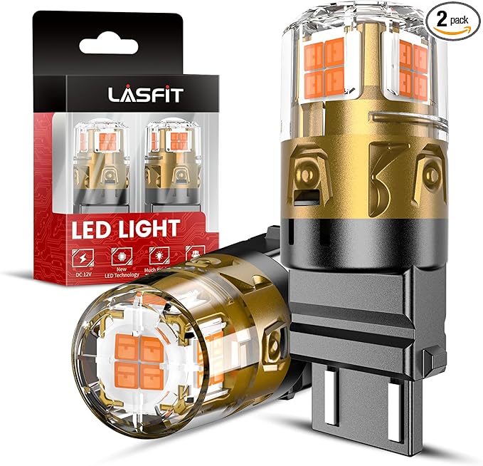 LASFIT 3157 LED Bulb Turn Signal Lights Amber Yellow, Upgrade 500% Bright 3156 3157a 3057 4157 4057 LED, Replacement Bulbs with Projector Rear Blinker Lights (Need Resistor), 2pcs