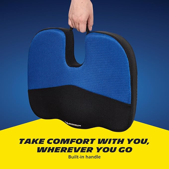 MICHELIN Memory Foam Seat Cushion 2-Pack - Gel Infused for Cooling Comfort, Orthopedic Ergonomic Support for Office Chair, Car Seat, Home, Travel - Breathable Mesh Cover with Portable Handle