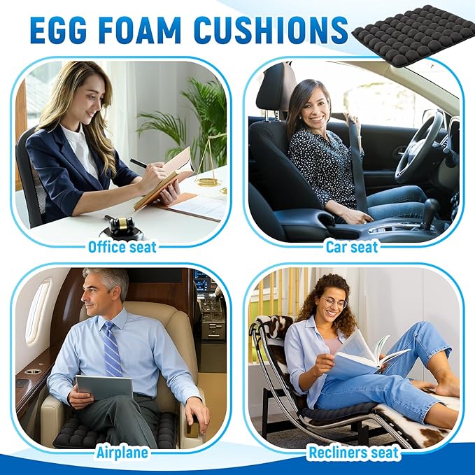 2 Pcs Travel Cushion for Airplane Seat, Inflatable Airplane Seat Cushion for Long Flights 64 Bubbles Portable 3D Air with Storage Bag Pressure Relief Ergonomic for Office, Car, Stadium