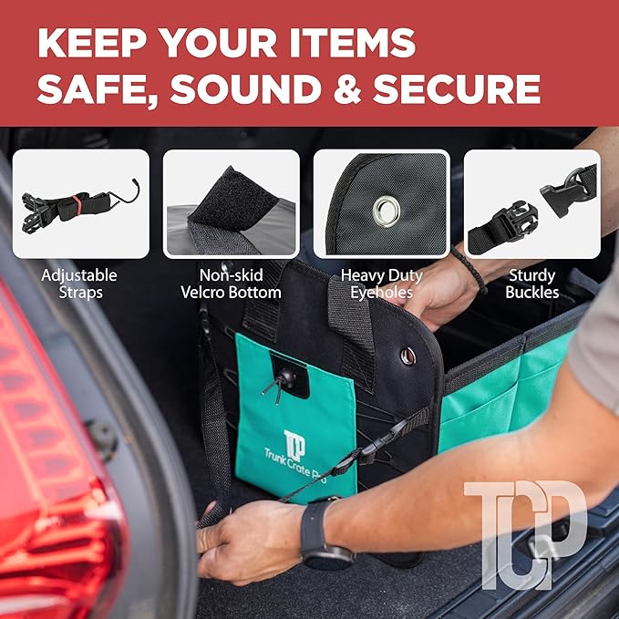 TRUNKCRATEPRO Teal Car Accessories Trunk Organizer Premium Multi Movable Compartments Collapsible car organizer, trunk organizer for Car, Suv, Automotive, gifts (Large Capacity)