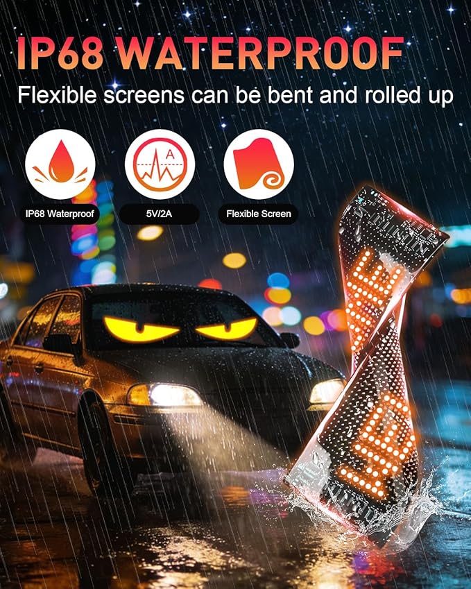 Golf Car Windshield Devil Eyes Light Sign, 23.4''x4.7'' Programmable LED Light Flexible Screen with APP and Remote Control-5V USB Digital Lighting Display for Golf Car, Cars & SUVs