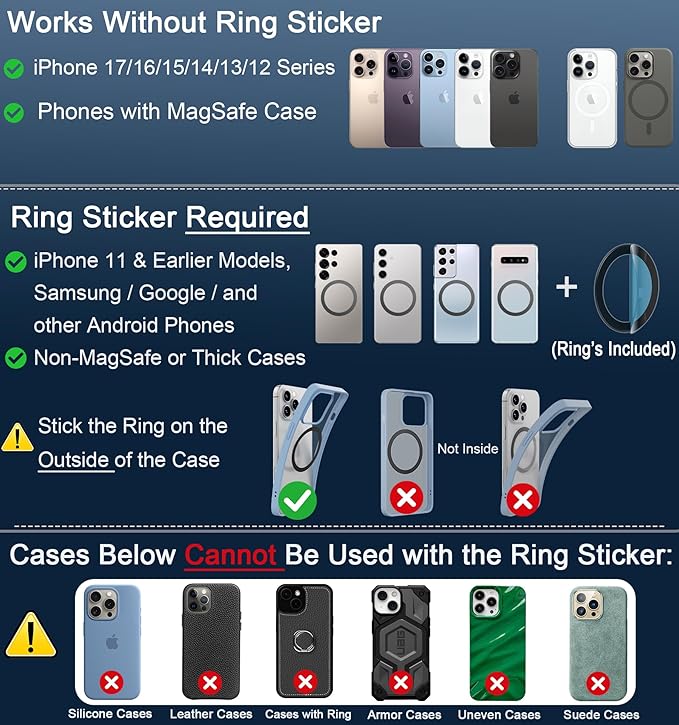 2026 Upgraded Suction Cup Phone Mount Nano Gel 360° Vacuum Magnetic Car Phone Holders for Your Car 110LBS Reinforced Mount for MagSafe Gym/Mirror for iPhone & Android